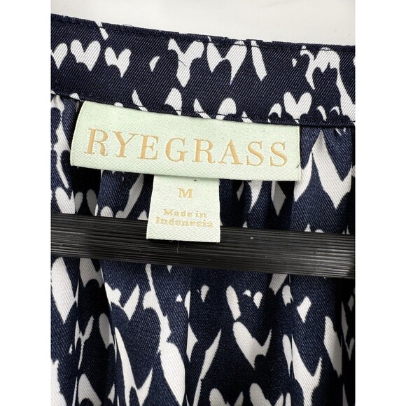 Ryegrass Navy White Geometric Design V Neck Blouse Size Medium Easy Wear EUC - Picture 2 of 11